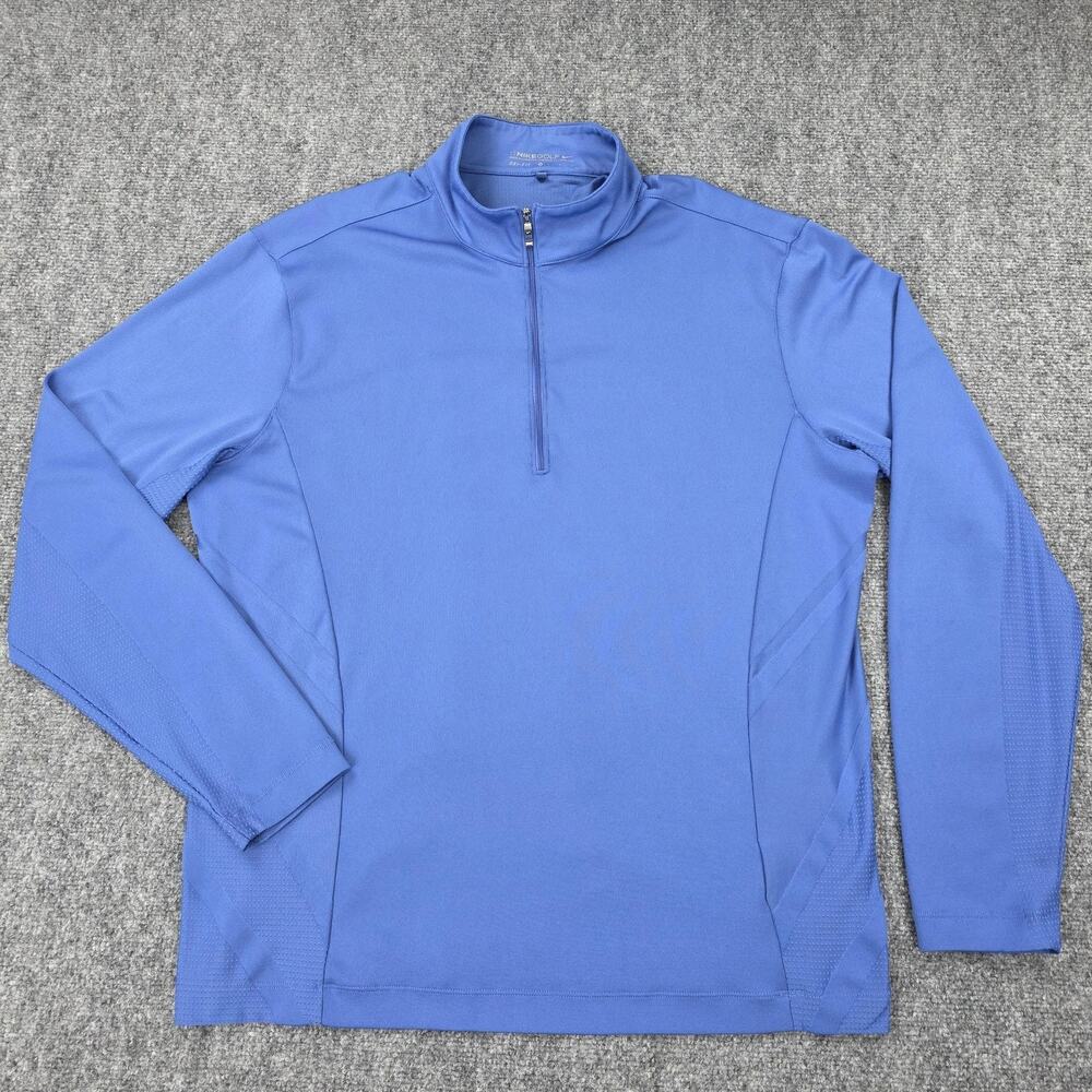 Nike Golf Pullover Mens Medium Blue Dri-FIT 1/4 Zip Mock Neck Textured Stretch